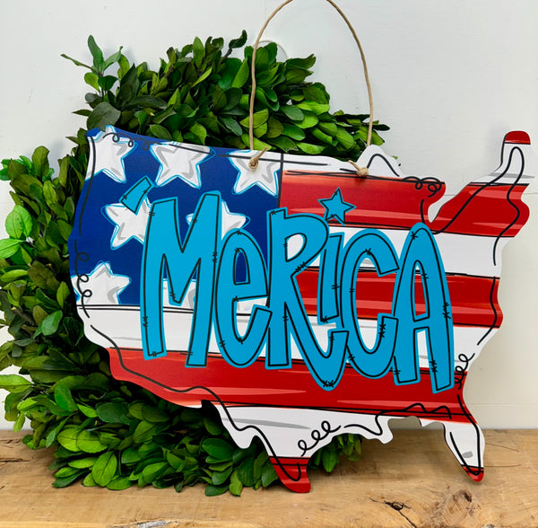 Door hanger - 'Merica' Patriotic USA Flag Decor