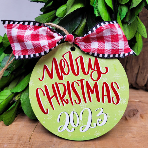 Christmas Ornament: Merry Christmas - Festive 4" Circle Ornament with Current Year - Artist Collection by Lady A