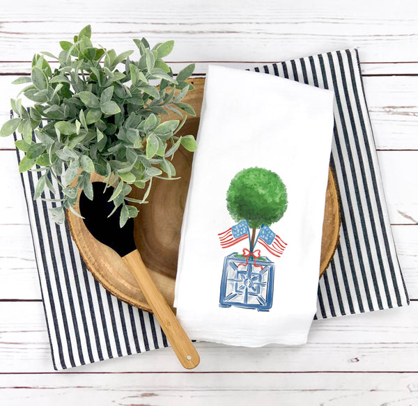 Patriotic Topiary Tea Towel - Art by JBell