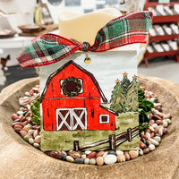 Adorable Barn Christmas Ornament, festive Christmas scene, Artist Collection by Lady A, Studio 29 Eleven.