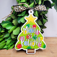 Whimsical Christmas Tree Merry & Bright Ornament, colorful bulbs, Artist Collection by Lady A, Studio 29 Eleven.
