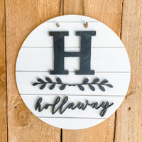 Custom Laurel Name Sign, Heart and Home Collection, Shiplap Backer, Distressed Black Elements, Antique White Surface, 3D Look, Personalized Home Decor.