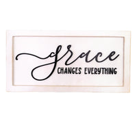 "Grace Changes Everything" Wooden Sign, Heart and Home Collection, White Distressed, Raised 3D Words, Rustic Home Decor.
