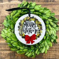 Christmas Ornament: Merry Christmas Wreath - Festive 4" Circle Ornament - Artist Collection by Lady A