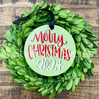 Christmas Ornament: Merry Christmas - Festive 4" Circle Ornament with Current Year - Artist Collection by Lady A