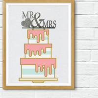 Mr. and Mrs. with Heart Cake Topper