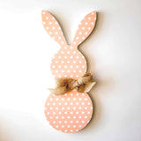 Wooden polka dot printed bunny. 